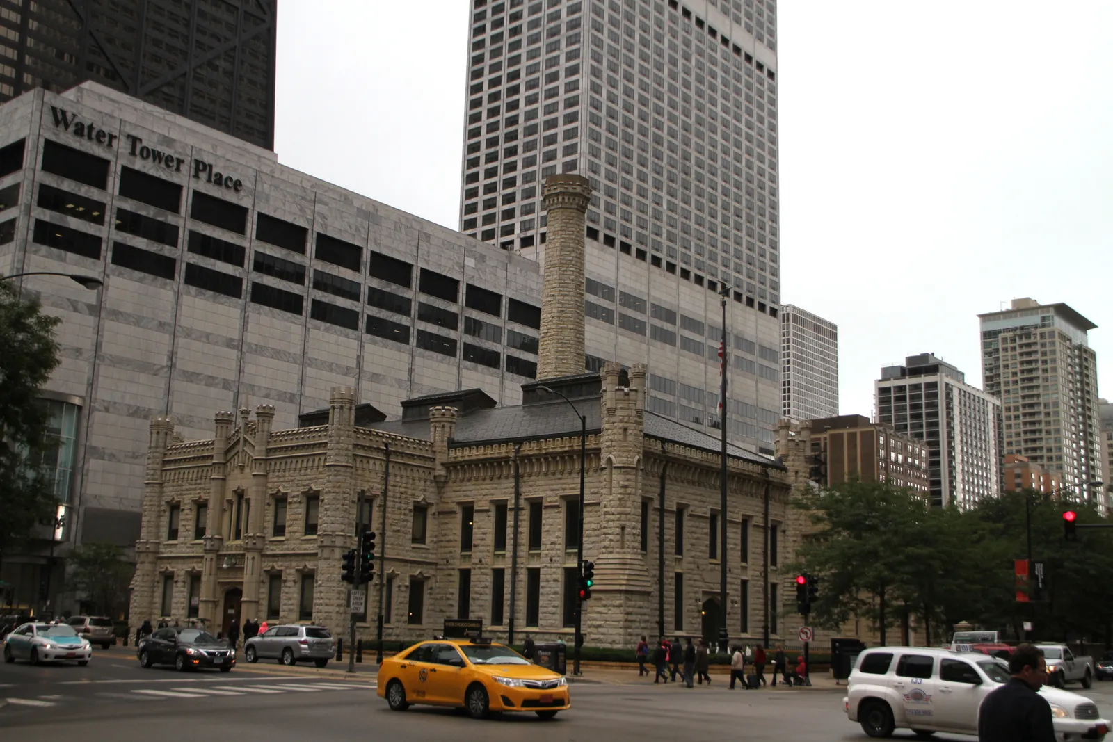 The historic limestone Chicago Water Tower on Michigan Avenue