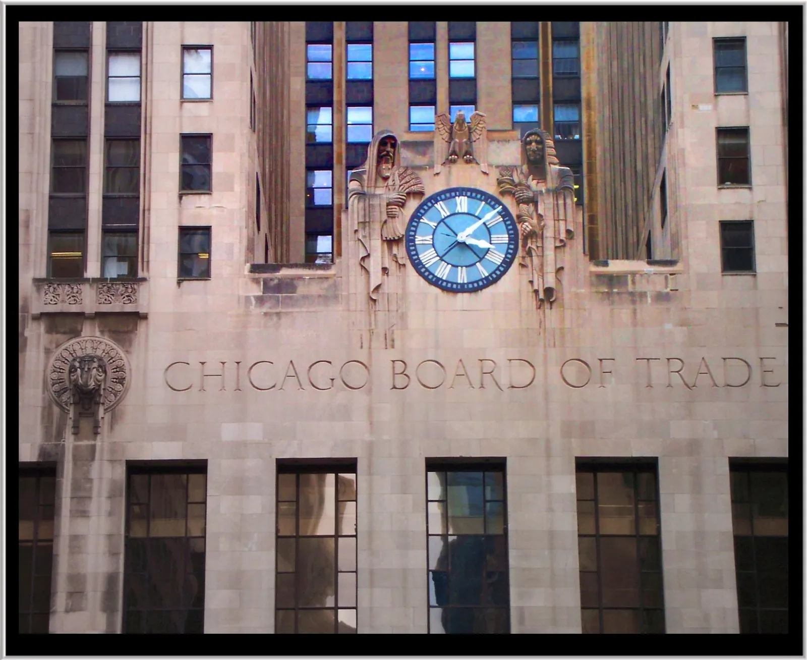 The LaSalle Street canyon of historic bank buildings in Chicago, viewed toward the Chicago Board of Trade Building
