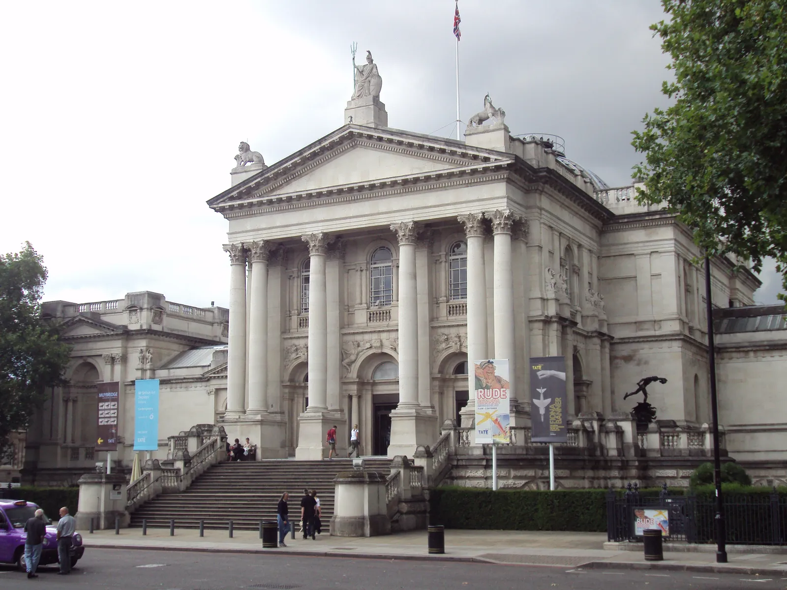 The neoclassical columned entrance of Tate Britain on Millbank